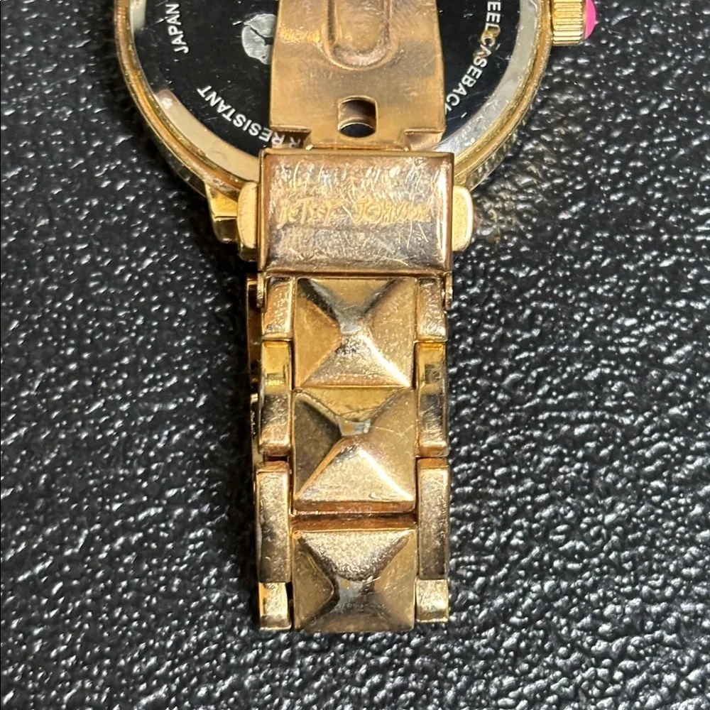 Betsey Johnson Gold Tone Stud Rhinestone Watch WORKING